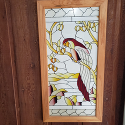 Large Framed Stained Glass Style Tropical Bird Wall Art, 22" x 43"