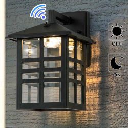 1-Light Black Dusk To Dawn LED Outdoor Wall Lantern Sconce With Clear Glass Shade. ( Only One Box Left )