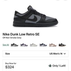Nike Dunk Low Retro SE Off Noir Smoke Grey Size 14