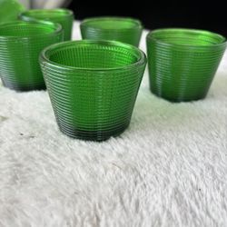 Crate & Barrel Set of Green Glass Votive Tealight Candleholder