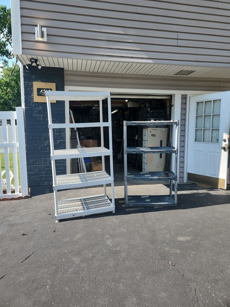 Two Plastic Garage Shelfing Racks