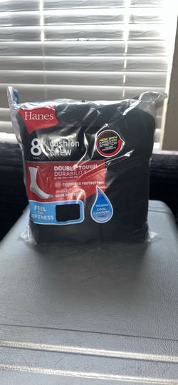 BRAND NEW Hanes Men’s Cushion Crew Socks Size 6-12 ALL BLACK