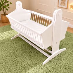 Beautiful Solid Wood White Rocking Baby Cradle 
