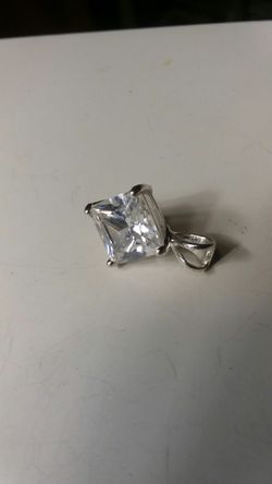 Sterling Silver LARGE Princess Cut CZ Pendant