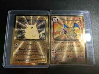Pokemon Cards Charizard 4/102 & Pikachu 58/102 Official Metal Cards
