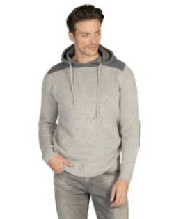 X Ray Jeans Men's Knitted Fashion Sweater Pullover Hoodie in oatmeal white with gray color-blocked shoulders