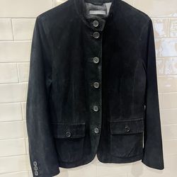 Vintage Black Suede Liz Claiborne Blazer Jacket Sz L Mandarin Collar