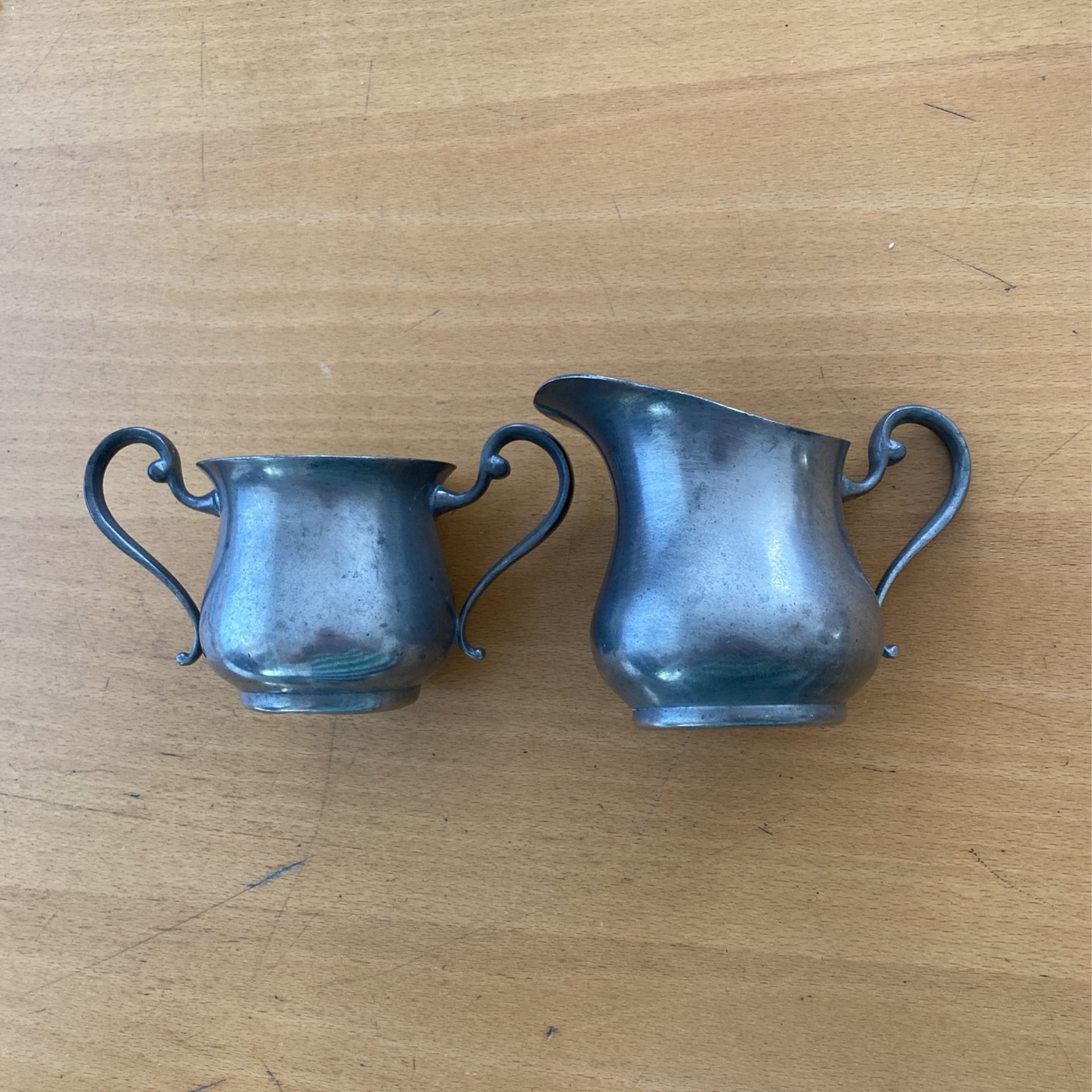 Antique /Mid Century Real Dutch Pewter Cream And Sugar Set 