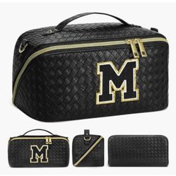 Black and Gold Quilted Toiletry Bag with Top Handle