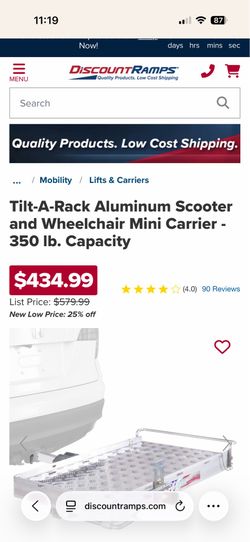 Tilt-A-Rack Aluminum Scooter and Wheelchair Mini Carrier