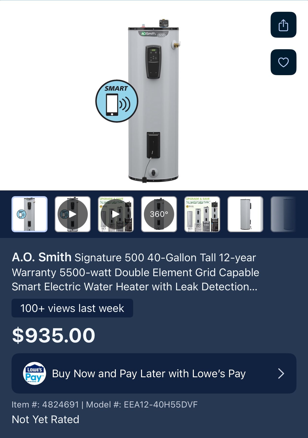 Smith Signature 500 40 Gallon Tall 5500 watt Double Element