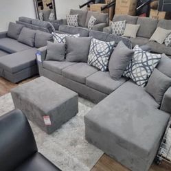 New 🇺🇸 Made Gray Sectional And Ottoman Sofa Couch 