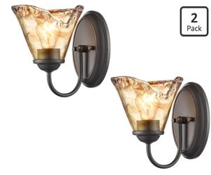 Set of 2 DANSEER Rustic Wall Sconces Amber Glass Shades Bronze Vanity Lights