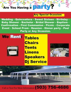 Tables, chairs, tents