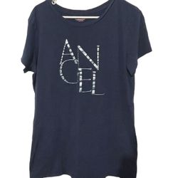 Victoria's Secret Angel Women Shirt Large Navy Blue Short Sleeve Top