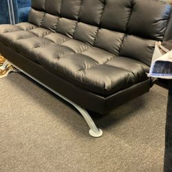 New Black Plush Futon Sofa Bed Brand New With Supports 2 Left 