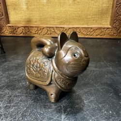 Japanese Antique 1900’s Meiji Period Copper Inu Hariko Incense Burner Censor