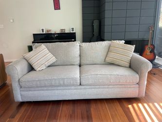 Macys Light Gray Rolled Arm Sofa (Includes Matching Accent Pillows)