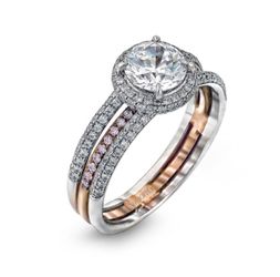 Simon G 18k White & Rose Gold Wedding Set❤️🤙 This two tone 18k rose and white gold engagement ring features .52 carats of sparkling white round diamo