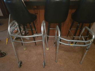 2 Folding Standard Walkers – Aluminum/Steel Frame, Good Condition