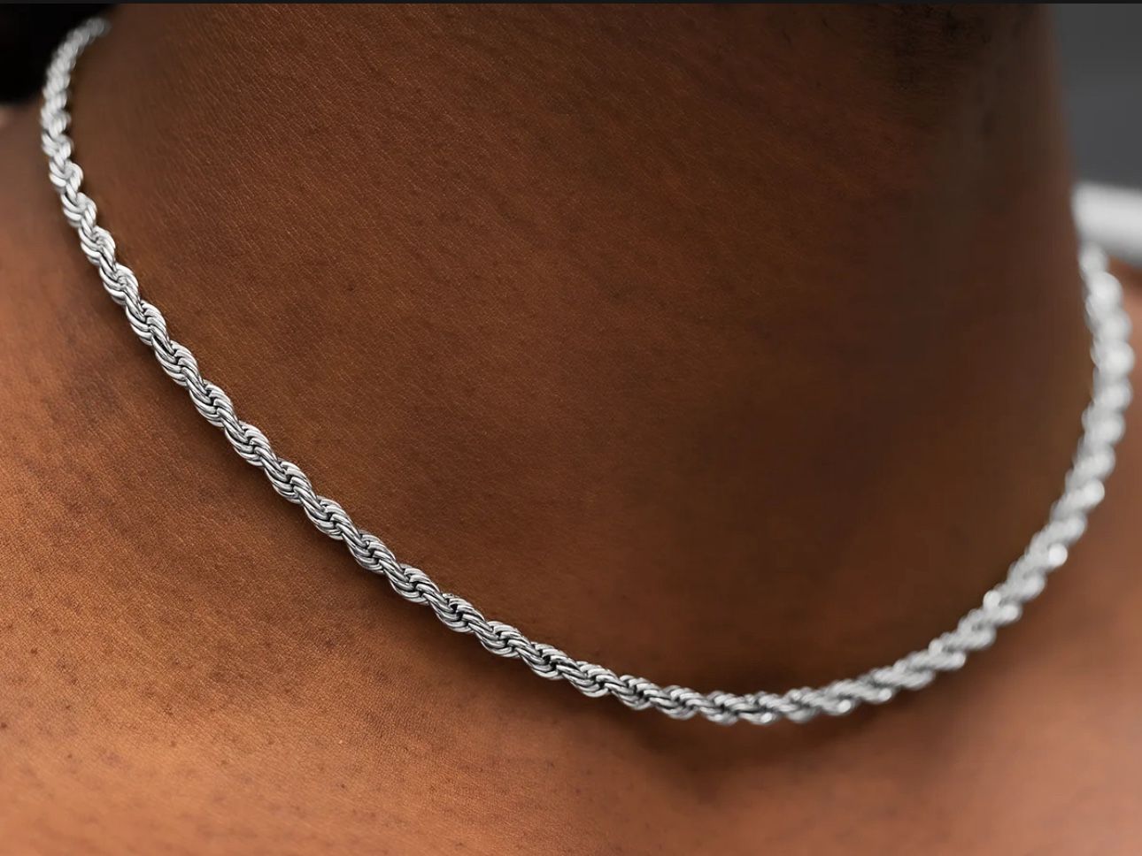 White Gold Plated 4MM Rope Chain 20in