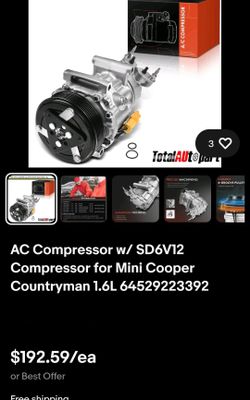 AC Compressor w/ SD6V12 Compressor for Mini Cooper Countryman 1.6L