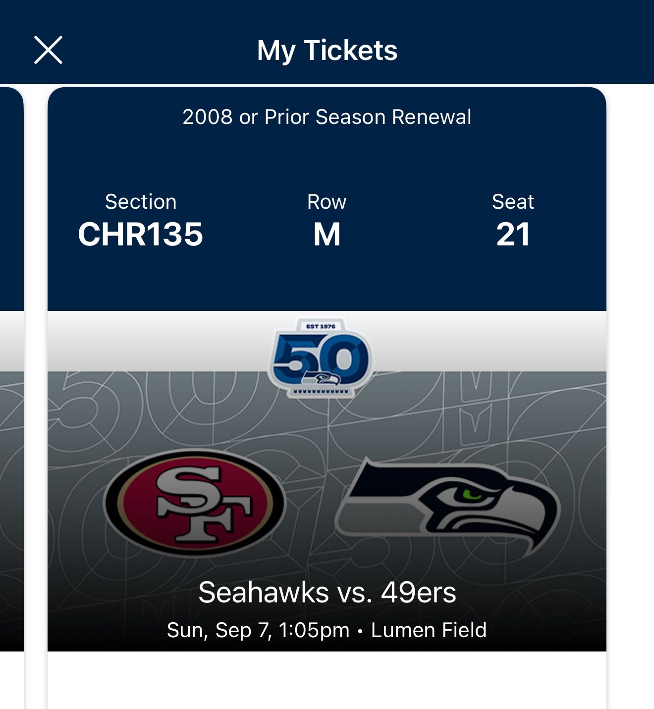 Seahawks Vs 49ers Sept 7 Row M -13 Rows From Field