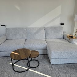 Must go- modern sofa set (invluding coffee tables, arm tray and pillows)