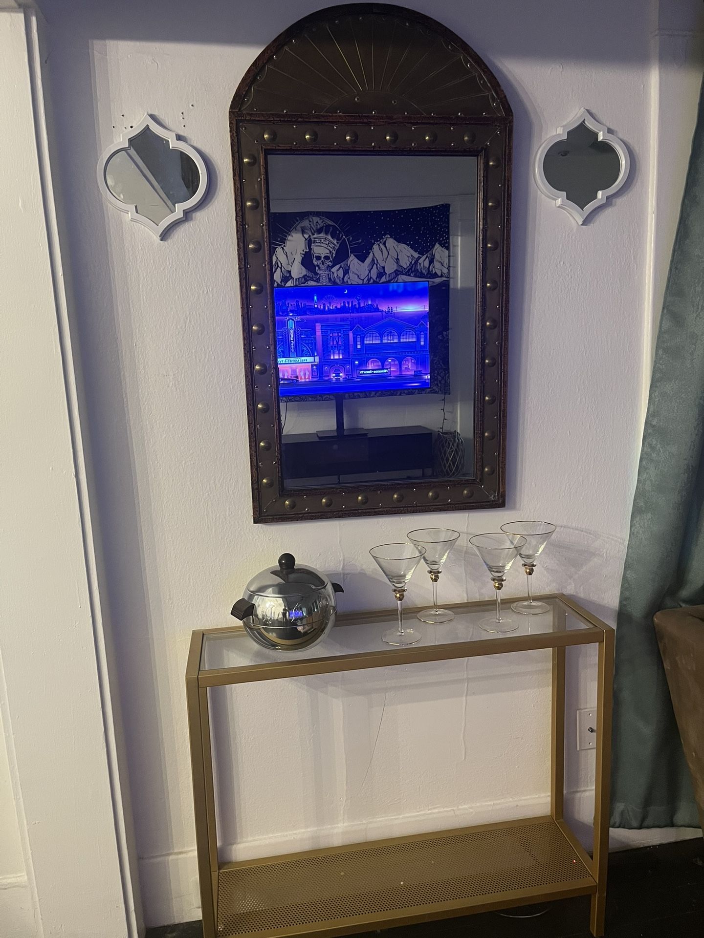 Glass Bar Table Set + Antique Mirror