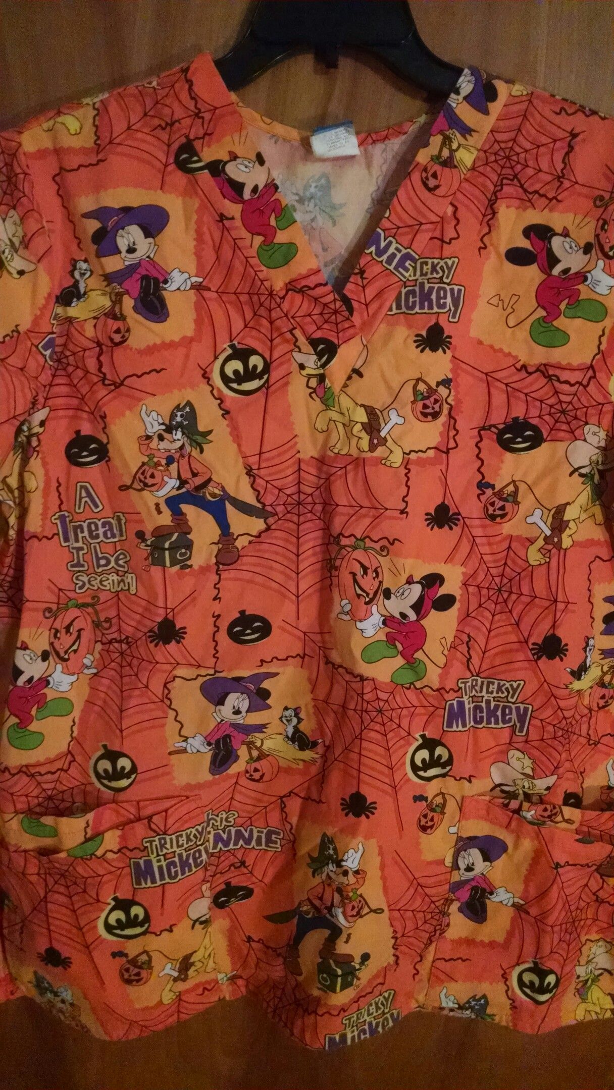 Disney"s Halloween Mickey Mouse & Friends Scrub Shirt Adult L