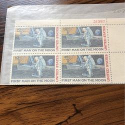 Vintage Block Of Stamps First Man On The Moon Collectible