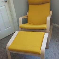 Yellow Ikea Poang rocking chair w/ footrest