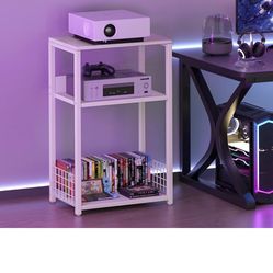 LELELINKY Large White Record Player Stand, 3 Tier 18" Wide Big End Table with Vinyl Storage Up to 130 Albums, Industrial Turntable Printer Tables, Mod