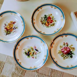 Four Antique French Hand Painted Porcelain Bowls 
