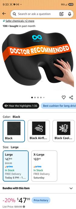 Everlasting Comfort Memory Foam Seat Cushion, an ergonomic U-shaped orthopedic pad designed with a coccyx cutout for tailbone pain relief, posture sup