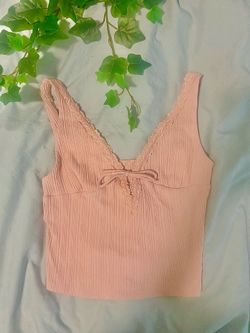 🌸Tilly’s Pink Ribbed Lace Tank Top - Size L - Only Worn Once🌸