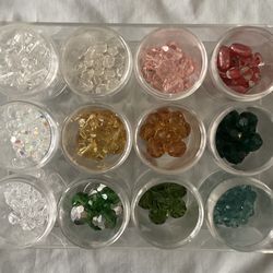 Jewelry Making Crystal Beads Clear/Amber/Green Czech/Swarovski Assorted Sizes in Plastic Storage