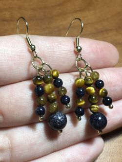 handmade tigers eye and blue sandstone earrings