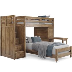 Kids Creekside 2.0 Chestnut Twin/Twin Step Loft With Loft Chest And Desk Attachment