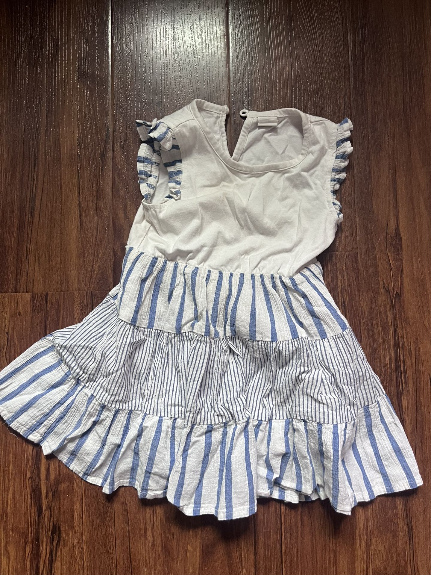 Girls White/ Blue Stripe Dress 2T