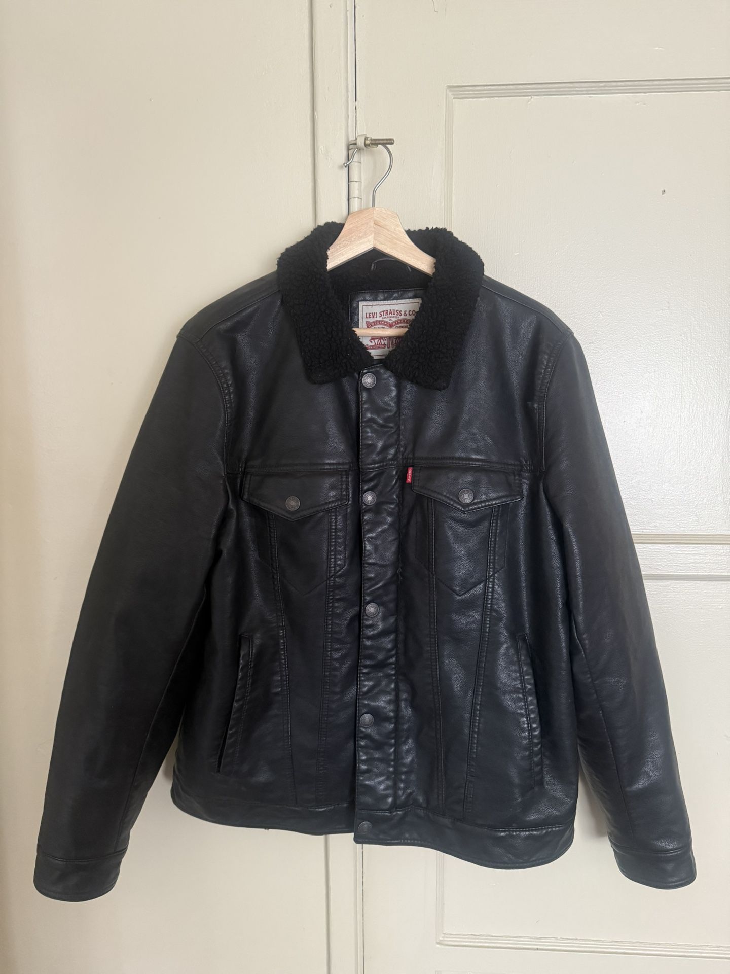 Levi Black Leather Sherpa Jacket