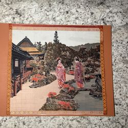 Vintage Japanese Garden Geisha Tapestry Art