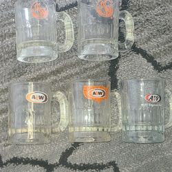 A&W Root Beer Mugs KN ROOT BEER MUGS LOT OF 5 VINTAGE ANTIQUE 3 1/2 INCHES TALL 