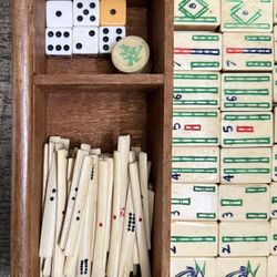 Antique Mahjong Set With Tiles Made Of Bone & Bamboo