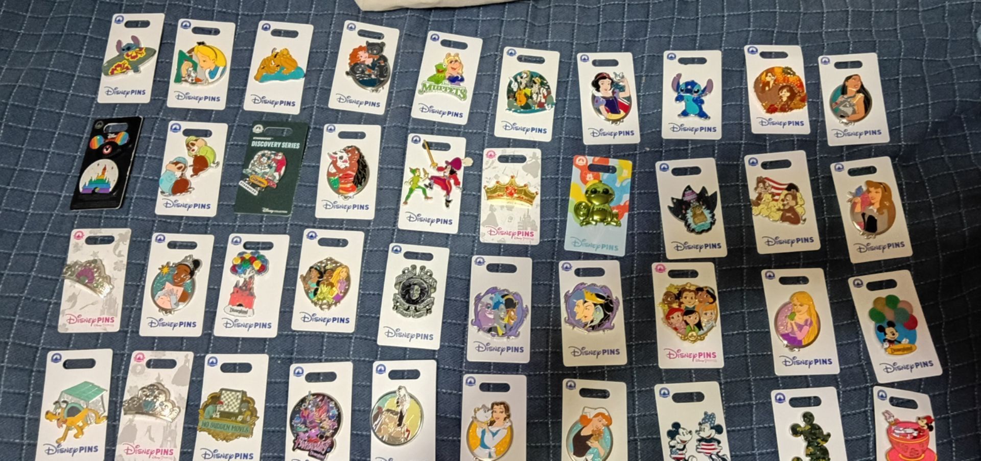 Disney pins and tote bag