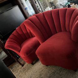2 Red Vintage Midcentury Red Lounge Fan Chairs