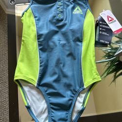 Reebok Toddler Girls Green & Blue 1pc Athletic Fit Racer Back Swimming Suit - 5T