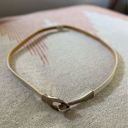 Beige Skinny Crocodile Pattern Women's Belt S/M Metal Buckle