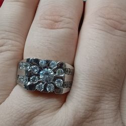 Sterling Silver Mens Ring Sz 11 Cz's