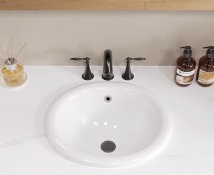 New Bathroom Oval Vessel Sink 18" x 15" Semi Recessed Sink White Ceramic Sink with Overflow Modern Sinks Bowl Vanity Above Counter Basin Drop In